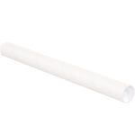 A sleek white cylinder on a plain background resembles an MH-USA 2 1/2 x 20 White Tube with Caps (34/Case), ideal for storing or transporting delicate items.