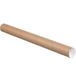 A 2 1/2 x 48 Kraft Tube with caps, featuring a brown exterior and white interior, is positioned diagonally on a plain white background.