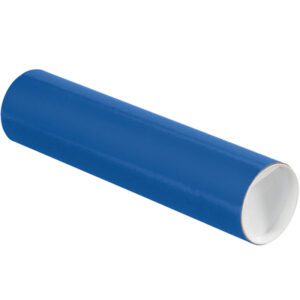 A blue cylindrical poster tube with an open white interior end resembles the MH-USA 3 x 12 Blue Tubes with Caps (24/Case).