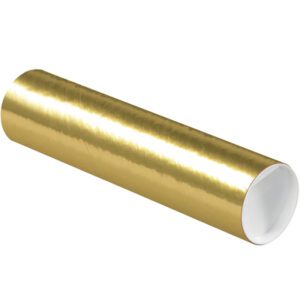 A shiny roll of gold foil reminiscent of MH-USA 3 x 12 Gold Tubes with Caps (24/Case) lies partially unwrapped on a pristine white background, beautifully capturing and reflecting light.
