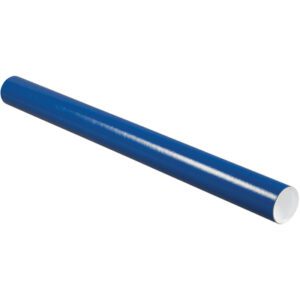 The MH-USA 3 x 36 Blue Tubes with Caps (24/Case) have a glossy, cylindrical design against a white backdrop and are open on one end with a pristine white interior.