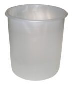 A lightweight, transparent cylindrical plastic container with a smooth, slightly frosted surface and open top resembles the Vestil Pail Liner - Pack Of 5, standing upright and revealing no visible contents.
