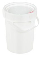 The Vestil White Screw Top Pail & Lid 5 Gallon is a durable plastic bucket featuring a secure lid and sturdy handle, ideal for efficiently storing or transporting various materials.