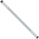A long, slender LED light bar with a silver metallic casing and dark end caps is positioned diagonally. Its sleek design enhances modern interiors, akin to the MH-USA 7 Black Peel and Stick Ties (1000/Case) that are ideal for efficient cable management.