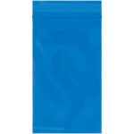 The MH-USA 3 x 5 - 2 Mil Blue Reclosable Poly Bags (1000/Case) features resealable blue plastic with a top zipper closure and smooth surface.