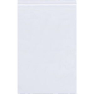 The MH-USA 3 x 18 - 2 Mil Reclosable Poly Bags, empty and flat on a white background, highlight their clear design and dependable zip-lock closure, ideal for versatile storage.