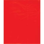 A plain, bright red plastic table cover lay flat and smooth, akin to the look of MH-USA 15 x 18 - 2 Mil Red Flat Poly Bags (1000/Case), featuring no patterns or designs.