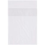 The MH-USA 8 x 10 - 2 Mil Flap Lock Poly Bags, sold in cases of 1000, are transparent with a writable white label area and offer a glossy texture—ideal for organizing and protecting items.