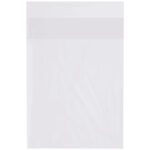 The MH-USA 12 x 14 - 2 Mil Flap Lock Poly Bags (1000/Case) are clear, resealable bags with a white strip for labeling, lying flat on a white background with a slightly glossy texture.