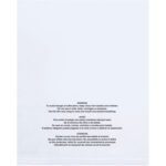 The MH-USA 14 x 20 - 2 Mil poly bags come in a pack of 100, feature clear plastic with suffocation warnings in English, Spanish, and French, and have black text at the bottom advising to keep them away from babies and children.