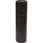 The MH-USA 60 x 60 - 1.5 Mil Black Top Sheeting (250/Case) stands upright against a white background, its tightly wound edges suggesting durability and quality for heavy-duty use.