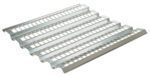 Five metal slotted angle bars, akin to Vestils Pallet Rack Decking 38.5 X 96, are parallel on a pristine white background.