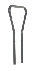 Displayed against a plain white background, a metal haymaking head resembles the Vestil Interlocking Plastic Dolly Handle Option. It features a simple curved handle and long tines for effective hay gathering.