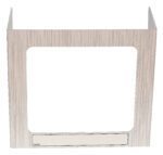 The Vestil Pers Desk Shld Grd features a beige wooden-style panel with a central square cutout in a light wood grain, reflecting a White Linen theme. A small label area below, marked NAME, is ideal for organization.