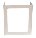 A Vestil Pers Desk Shld Grd Standard Blank 1Window 23.5 stands upright, featuring a white rectangular metal frame with a central 23.5-inch window, straight edges, and slightly rounded corners against a plain white background for a modern look.