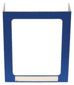 The Vestil Pers Desk Shld Grd features a blue geometric pattern with a central rectangular cutout. A small label at the bottom reads Name for personalization.