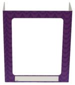 The Vestil Pers Desk Shld Grd Purple Pattern 1Window 23.5 offers a practical privacy solution with its tent-shaped, geometric design in purple, featuring a rectangular window for visibility and a Name label strip, all within its 23.5-inch frame.