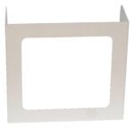 A white, rectangular metal frame reminiscent of the Vestil Pers Desk Shld Grd Standard Blank 3Windows 17.5 features a large square cutout in the center and is set against a plain white background, echoing minimalist design.