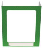 The Vestil Pers Desk Shld Grd Green Pattern 3Windows 23.5 is a stylish privacy folder with three cutouts for easy desk placement and a blank white label for personalization, making it a seamless addition to any workspace decor.