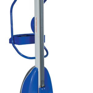 The Vestil DC Powered Versatile Quick Lift 330 Lb is a blue and silver material handling device with wheels for mobility, ergonomic handle for easy use, and supports up to 330 lbs.