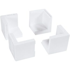 Four white, L-shaped plastic corner protectors are shown against a plain background. They have the same dimensions and design as MH-USA 3 3/4 x 3 3/4 x 3 3/4 Foam Corners (400/Case) to create square corners on edges.