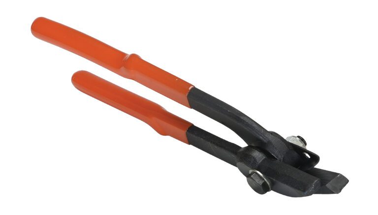 A pair of black metal bolt cutters with orange rubber grips, ideal for precision tasks, matches the efficiency, reliability, and ease of use of the Vestil Steel Strapping Cutter 0.375 to 1 In.