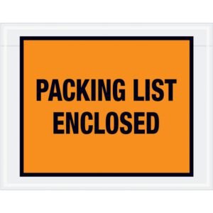 The MH-USA 7 x 5 1/2 Orange Packing List Enclosed Envelopes feature a bold, black PACKING LIST ENCLOSED text centered on an orange rectangle with a black border.