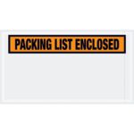 An MH-USA 5 1/2 x 10 envelope includes a transparent front with an orange Packing List Enclosed label and comes in cases of 1000, ensuring visibility and security for your documents.