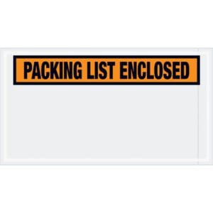 An MH-USA 5 1/2 x 10 envelope includes a transparent front with an orange Packing List Enclosed label and comes in cases of 1000, ensuring visibility and security for your documents.