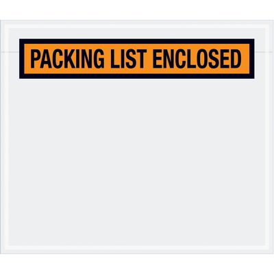 PL32.jpg This transparent pouch has an eye-catching orange and black label saying PACKING LIST ENCLOSED, similar to the MH-USA 7 x 6 Orange Packing List Enclosed Envelopes (1000/Case). Its perfect for securing your shipping documents.