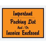 MH-USA 4 1/2 x 6 orange envelopes with black Important Packing List And/Or Invoice Enclosed text and white border, sold in cases of 1000, ensure crucial documents are visible.