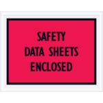 The MH-USA 7 x 5 1/2 red envelopes for Safety Data Sheets Enclosed feature a bold black border and text. Sold in cases of 1000, they ensure secure and easily identifiable document storage.