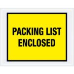 The MH-USA 7 x 5 1/2 Yellow Packing List Enclosed Envelopes (1000/Case) display a yellow sign with a black border and bold black text.