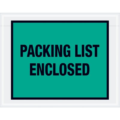 PL408.jpg The MH-USA 7 x 5 1/2 green Packing List Enclosed envelopes, available in cases of 1000, have a black-bordered sign with bold black text for enhanced visibility.