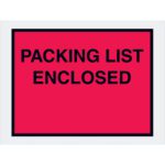 The MH-USA 4 1/2 x 6 red Packing List Enclosed envelopes with a black border and bold uppercase text are ideal for securely displaying shipping information. Available in cases of 1000.