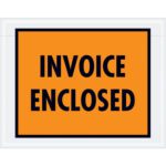 The MH-USA envelope measures 7 x 5 1/2, has a full-face orange design with bold black INVOICE ENCLOSED text, and is bordered in black. Its available in a case of 1000.