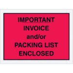 The MH-USA 4.5x6 red envelopes, with a white border and black text reading Important Invoice and/or Packing List Enclosed, help identify boxed shipment contents. (1000/Case).