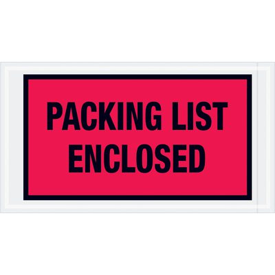 PL427.jpg The MH-USA 5 1/2 x 10 red Packing List Enclosed envelopes (1000/case) feature a red rectangular label with a sleek black border and bold text, ensuring your documents are secure and noticeable.