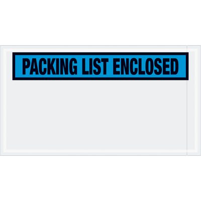 PL431.jpg The blue label with black text reads PACKING LIST ENCLOSED in bold, centered on a white background, designed for MH-USA 5 1/2 x 10 Blue Envelopes (1000/Case) to secure shipping documents.