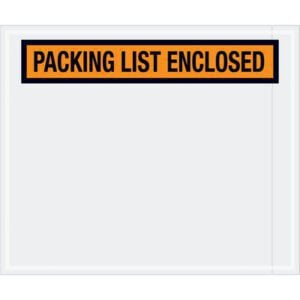 The MH-USA 10 x 12 Orange Envelopes feature a transparent adhesive pouch with a bold orange and black PACKING LIST ENCLOSED label at the top, designed to securely hold shipping documents on packages.