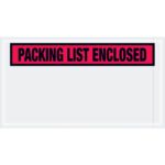 The MH-USA 5 1/2 x 10 Red Packing List Enclosed Envelopes, available in cases of 1000, feature a transparent holder and a bold red and black label stating PACKING LIST ENCLOSED, with a clear section for documents.