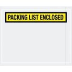 The MH-USA 4 1/2 x 5 1/2 Yellow Packing List Enclosed Envelopes, featuring a bright yellow and black design, signal important shipping documents and come in convenient packs of 1000 per case.