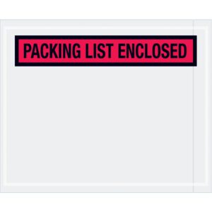 A white MH-USA envelope, sized 4 1/2 x 5 1/2 with a clear front, showcases a red label with PACKING LIST ENCLOSED in black text at the top; available in a case of 1000.