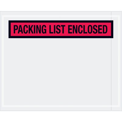 PL453.jpg A white MH-USA envelope, sized 4 1/2 x 5 1/2 with a clear front, showcases a red label with PACKING LIST ENCLOSED in black text at the top; available in a case of 1000.