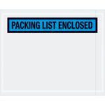 The MH-USA 4 1/2 x 5 1/2 envelopes are clear plastic pouches featuring a bold blue Packing List Enclosed label, perfect for package use. Sold in cases of 1000, they efficiently meet shipping needs.