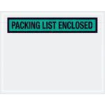 A white pouch from the MH-USA 7 x 5 1/2 Green Packing List Enclosed Envelopes (1000/Case) displays a green and black label at the top reading PACKING LIST ENCLOSED.