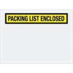 The MH-USA 6 3/4 x 5 envelope features a transparent front with a bold yellow and black PACKING LIST ENCLOSED label and is sold in cases of 1000.