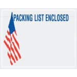 The MH-USA 7 x 5 1/2 envelopes display a U.S.A. flag and bold blue Packing List Enclosed text, available in packs of 1000 per case.