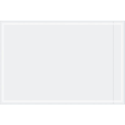 PL474.jpg A clear glass whiteboard with beveled edges is mounted on the wall, offering a sleek, modern look. Its pristine surface resembles the MH-USA 6 x 9 Clear Face Document Envelopes (1000/Case), perfect for use with dry erase markers.