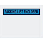 MH-USA 4 1/2 x 6 blue Packing List Enclosed envelopes (1000/case) have a clear adhesive pouch with bold black text, ideal for securely holding documents on packages during shipping.
